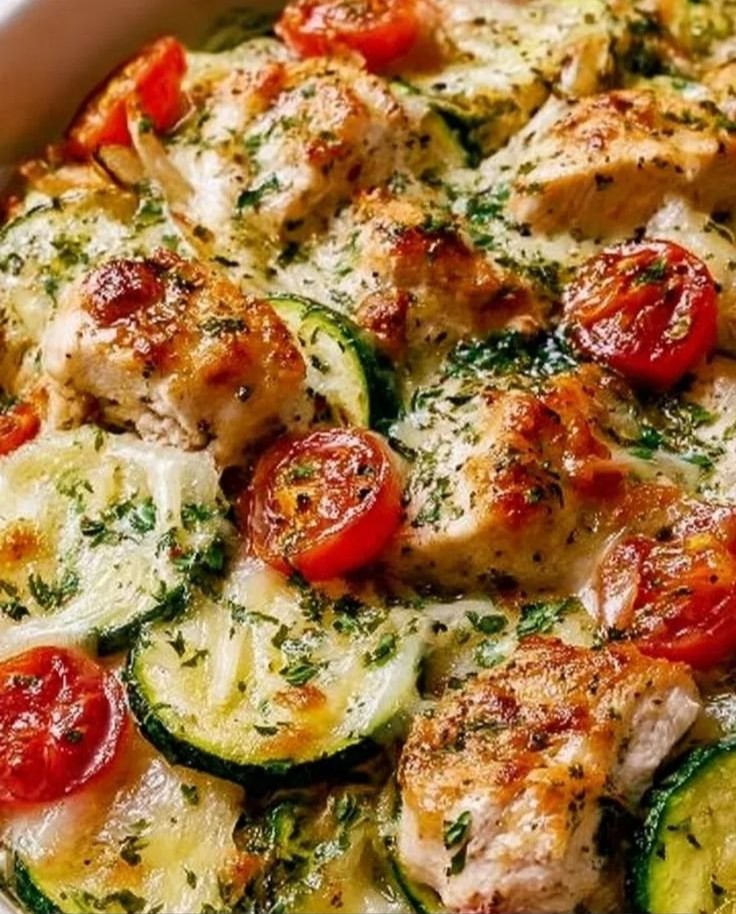 Mediterranean Chicken Zucchini Bake