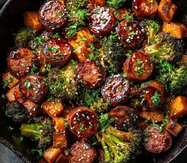 Honey Garlic Sausage and Sweet Potato Sheet Pan Dinner