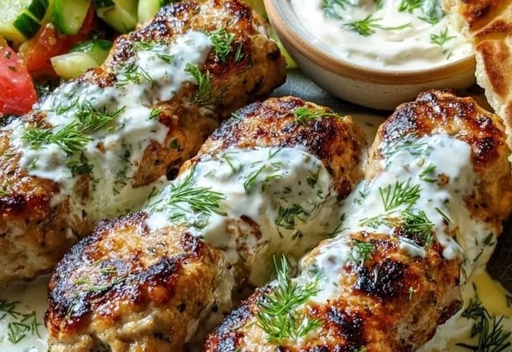 Chicken Kofta with Creamy Garlic Yogurt Sauce