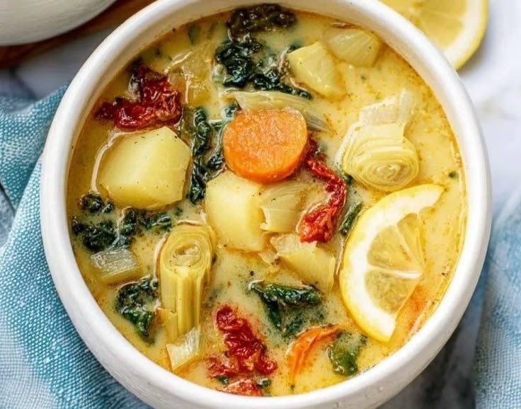 Lemony Tuscan Artichoke Soup