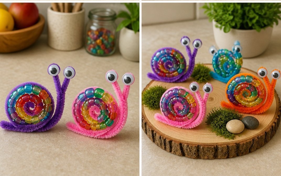 Rainbow Beaded Pipe Cleaner Snails 6 Rainbow Beaded Pipe Cleaner Snails
