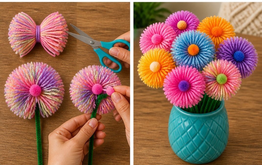Fork Pom-Pom Flower Bouquet Becomes Cozy 6 Fork Pom-Pom Flower Bouquet