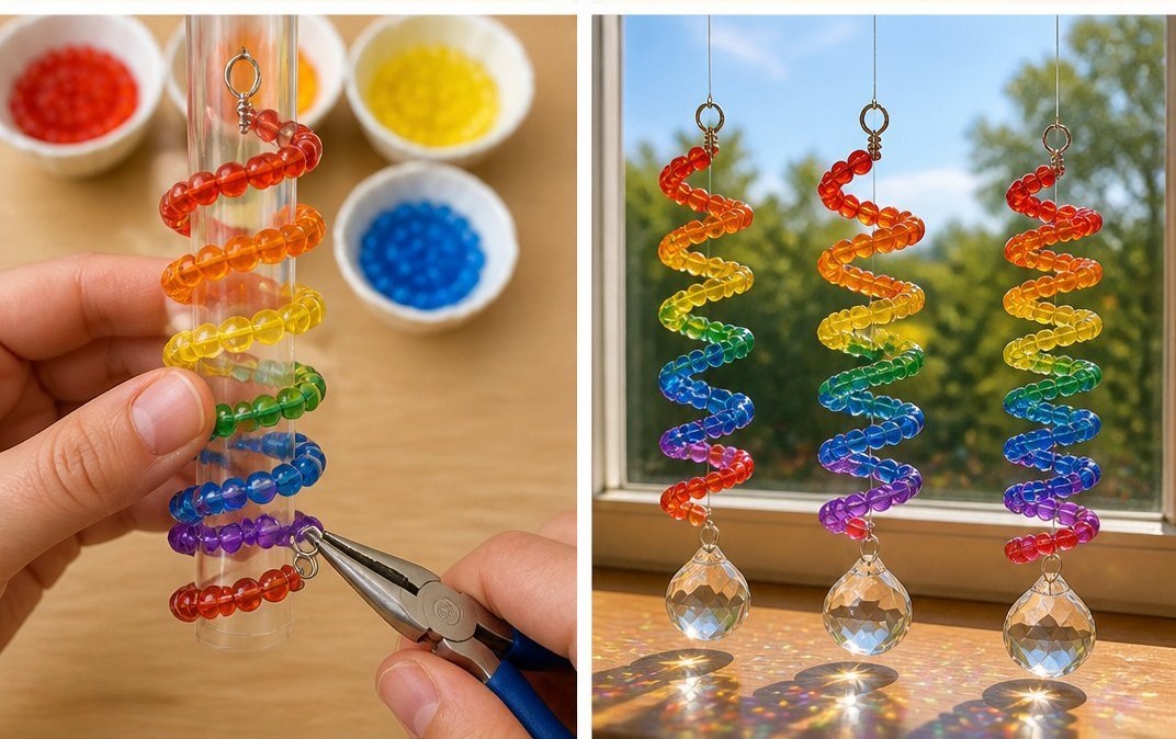 Rainbow Bead Spiral Suncatcher