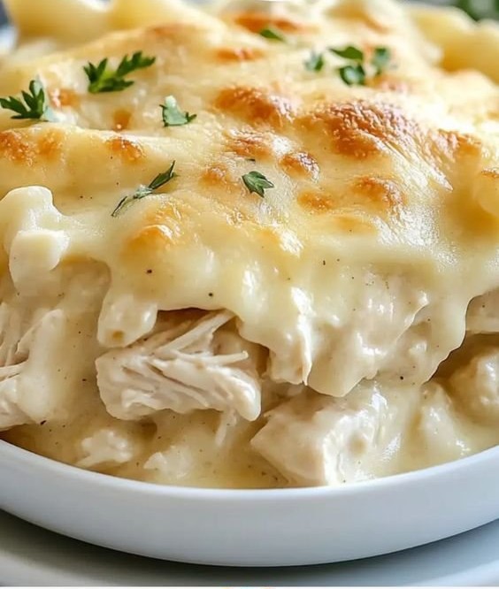 Dump and Bake Chicken Alfredo Casserole