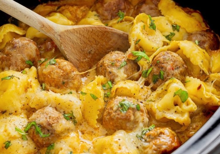 Crock Pot Meatballs and Tortellini