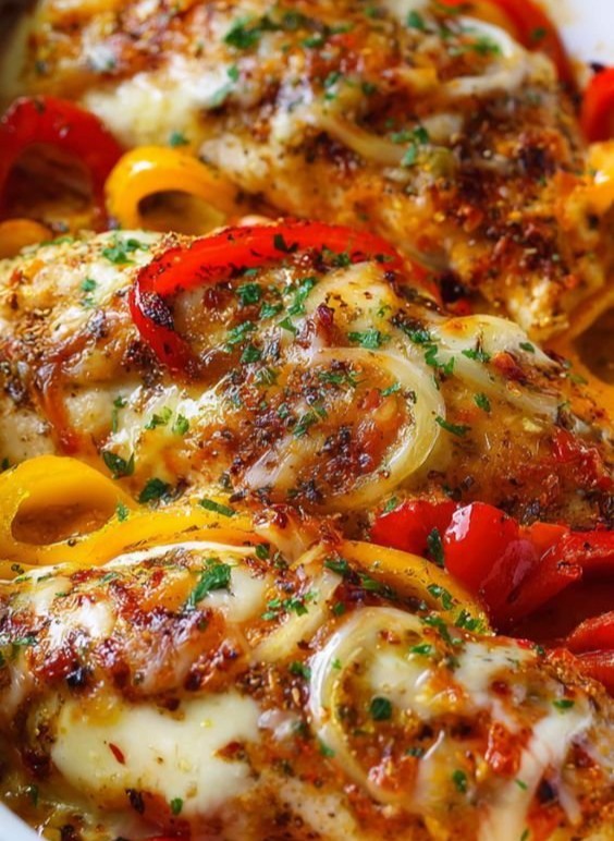 Cheesy Baked Chicken with Roasted Peppers