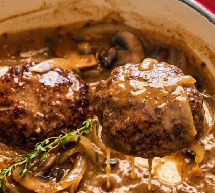Southern Hamburger Steak with Onion and Mushroom Gravy