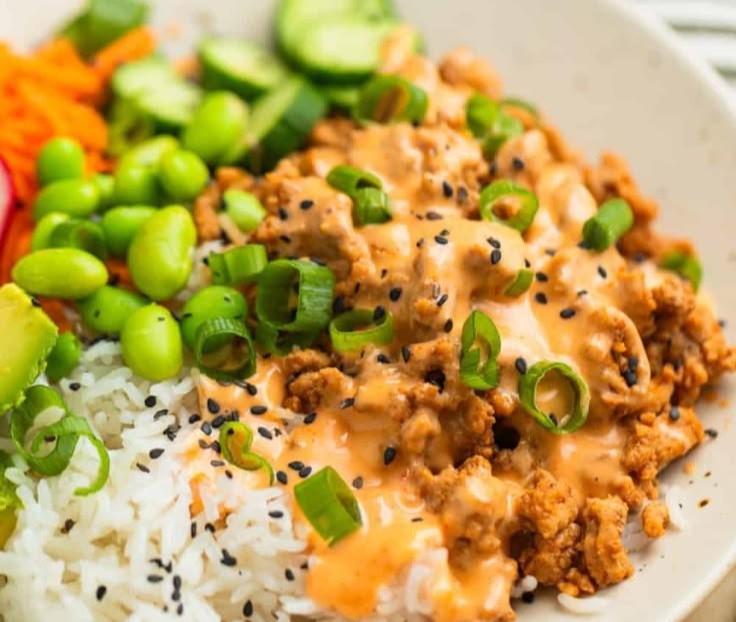 Ground Turkey Rice Bowls with Bang Bang Sauce