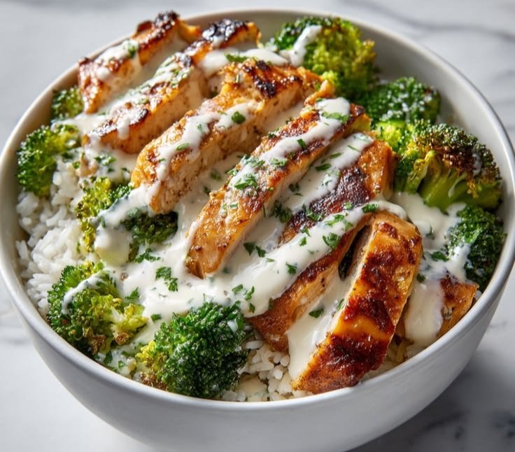 Chicken and Broccoli Bowls with Creamy Garlic Sauce