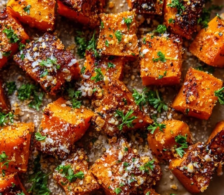 Garlic Parmesan Roasted Sweet Potatoes