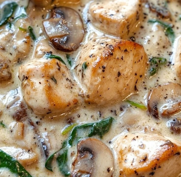 Creamy Chicken Mushroom Spinach Skillet