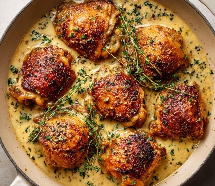 Bobby Flay's Chicken Thighs with Creamy Garlic Sauce