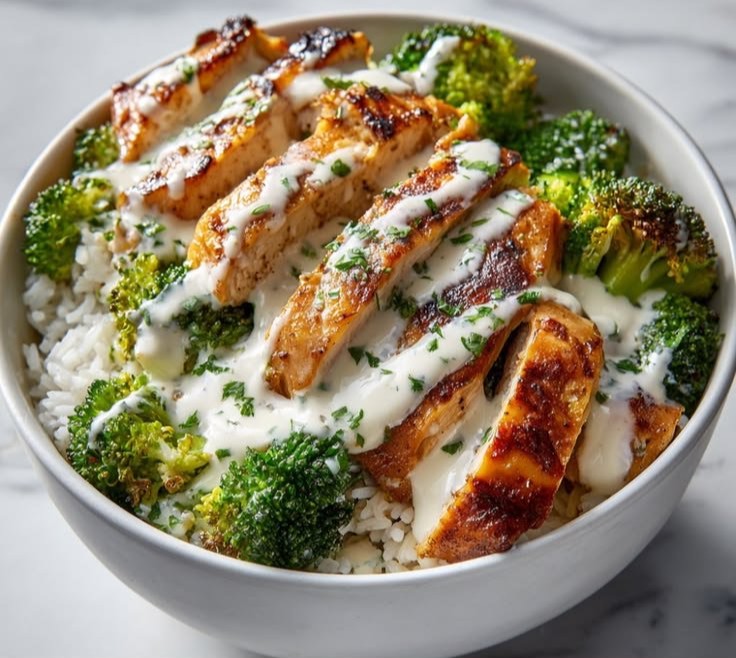 Chicken and Broccoli Bowls with Creamy Garlic Sauce