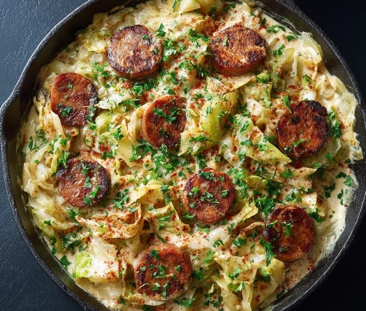 Cajun Sausage and Cabbage Alfredo