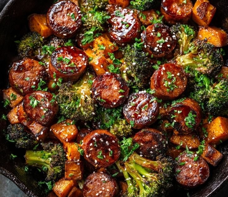 Honey Garlic Sausage and Sweet Potato Sheet Pan Dinner
