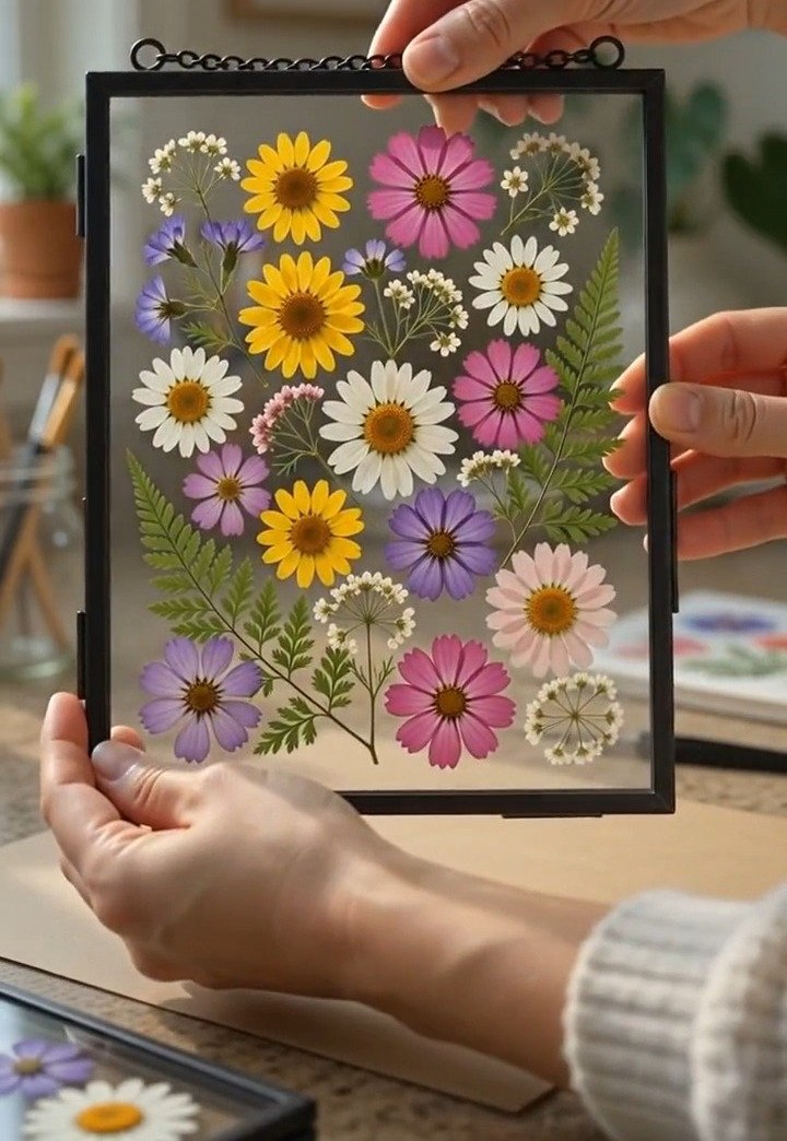 Gepresste Blumenrahmen-Erinnerungsstück bewahrt kostbare Blüten in einem zeitlosen handgefertigten Display ✨ Speichern Sie dieses Projekt!