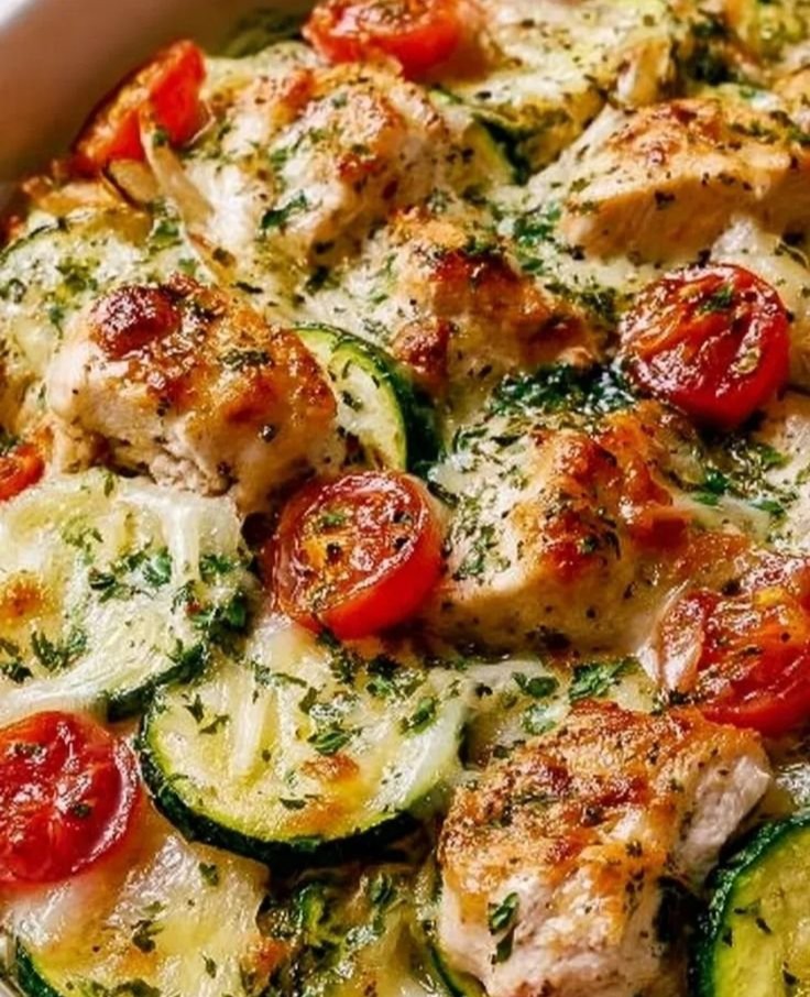 Mediterranean Chicken Zucchini Bake