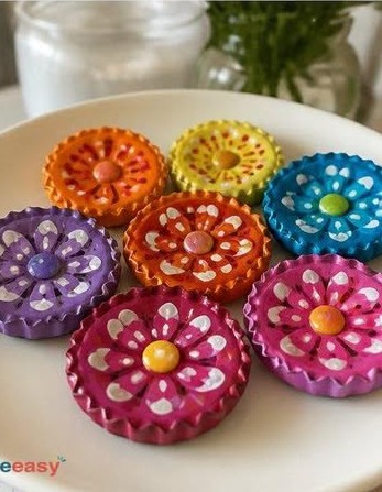 Einfache Anleitung zur Herstellung eines Flaschenverschluss-Blumenmagneten zu Hause ❤️