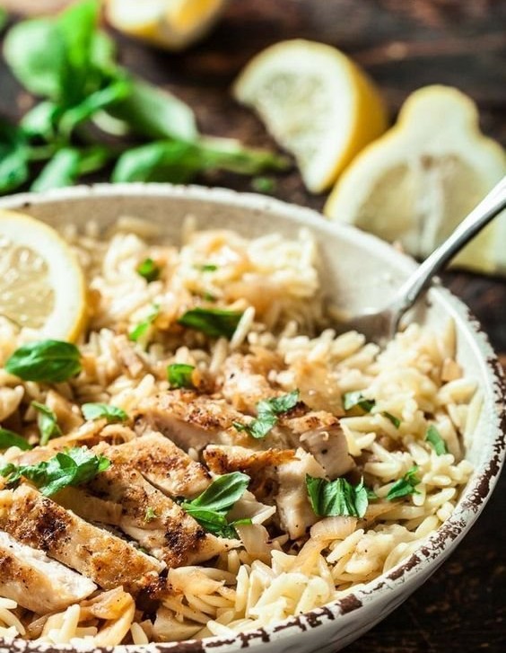 Lemon Basil Orzo with Chicken