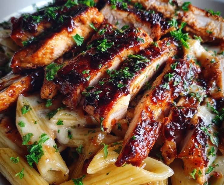 Sticky Honey BBQ Pepper Jack Chicken Pasta