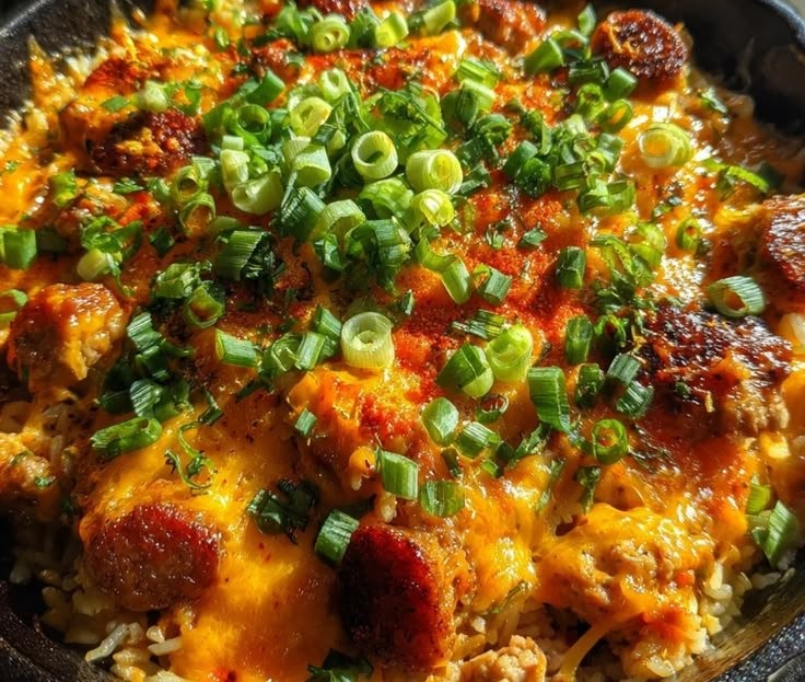 One Pan Spicy Buffalo Chicken and Sausage Rice