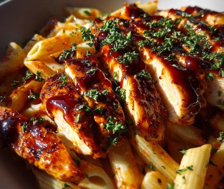 Sticky Honey BBQ Pepper Jack Chicken Pasta