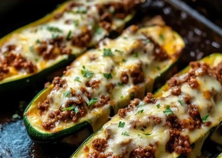 Cheesy Beef Zucchini Boats