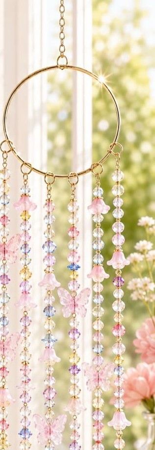 Suncatcher made with beads, Wind chime with beads, How to make beaded chimes