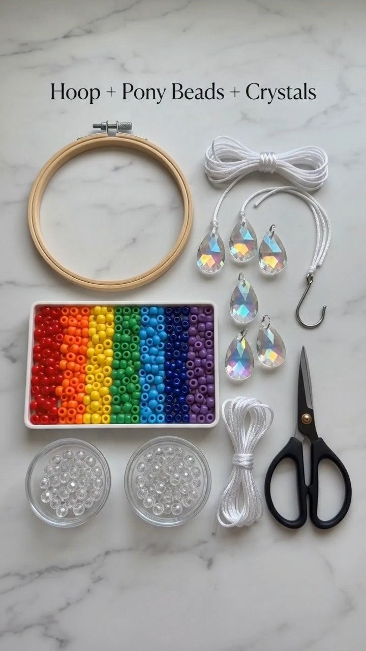 Rainbow crystal sun catcher sparkles brilliantly in the sunlight with dazzling crystal rainbow colors ✨ Save this project!
