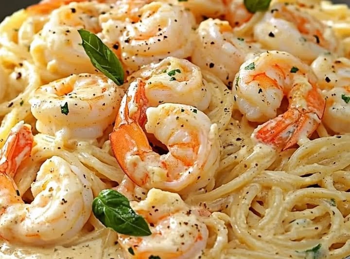 Spaghetti mit Garnelen in cremiger Frischkäse-Sauce
