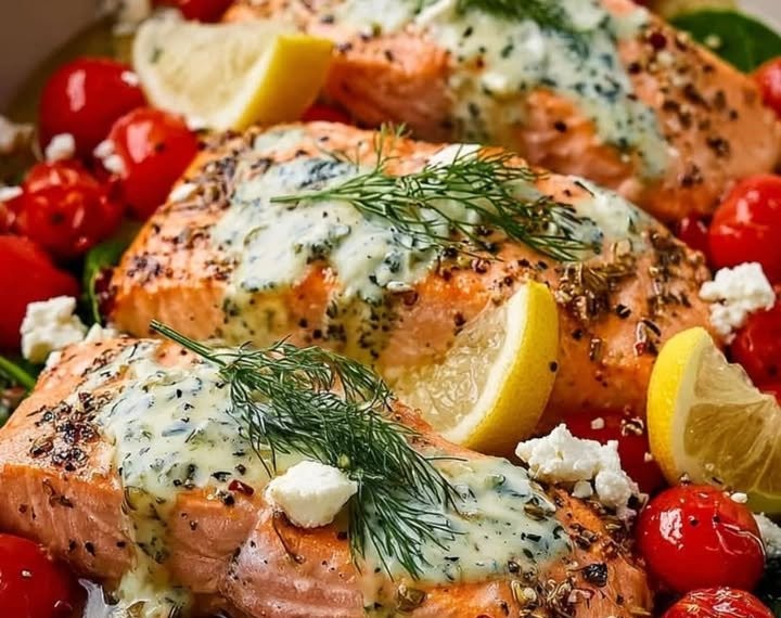 Griechischer Lachs mit Zitronen-Dill-Sauce