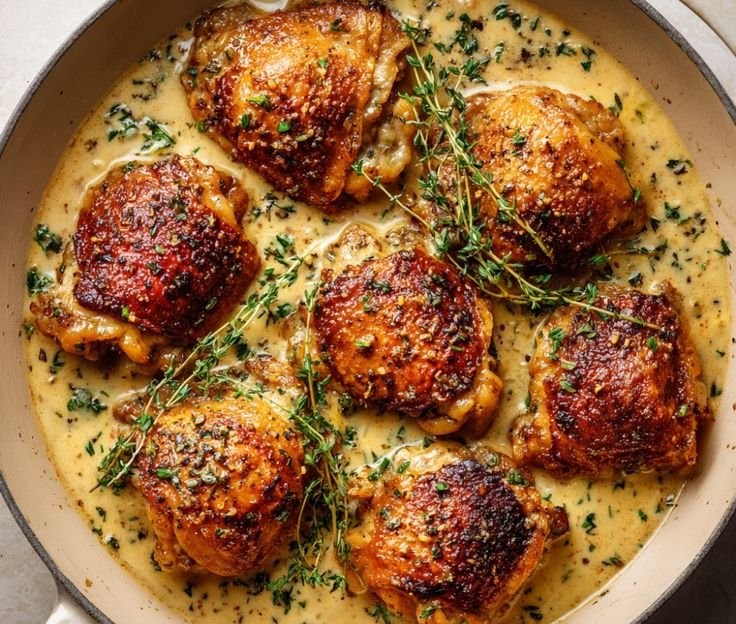 Bobby Flay's Chicken Thighs with Creamy Garlic Sauce