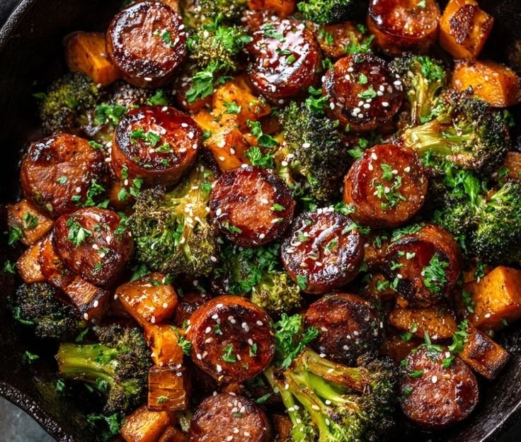 Honey Garlic Sausage and Sweet Potato Sheet Pan Dinner