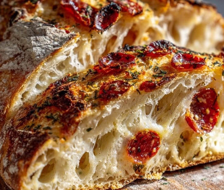 Cheesy Pepperoni Pizza Sourdough Bread