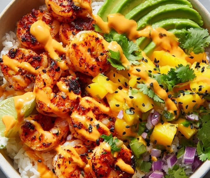 Healthy Grilled Shrimp and Avocado Bowls