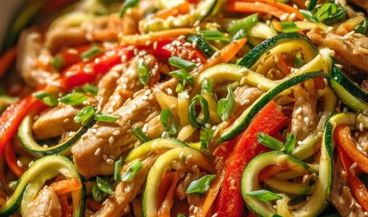 Flavorful Low Carb Garlic Chicken Zucchini Noodles Stir Fry