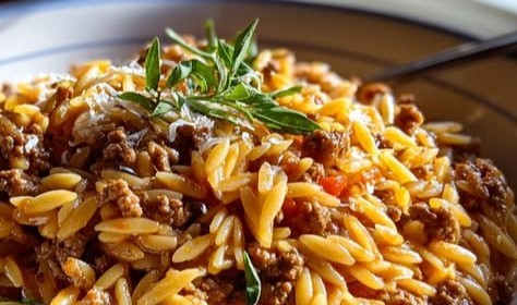 Ground Beef Orzo Skillet