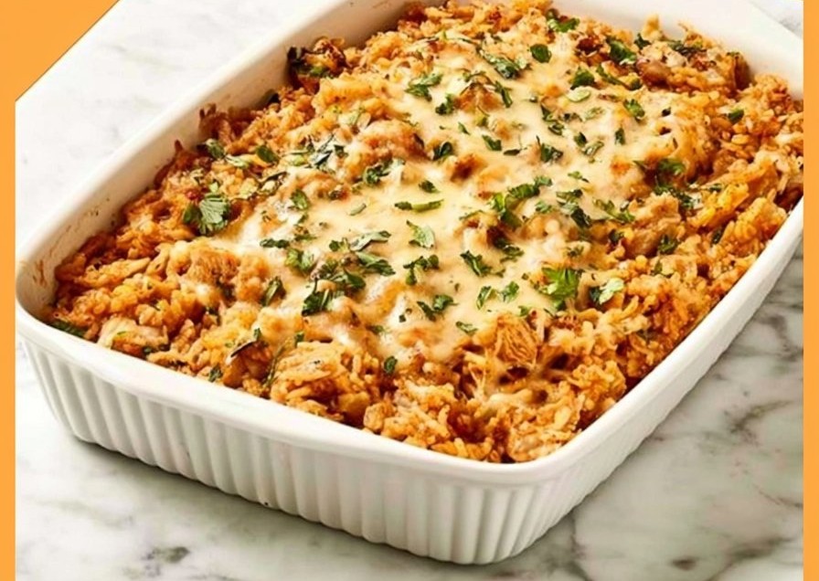 Easy Dump and Bake Queso Chicken and Rice