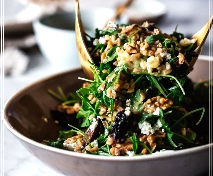 Meal Prep Farro and Fig Salad with Maple Tahini Dressing