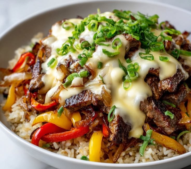 High Protein Philly Cheesesteak Rice Bowls