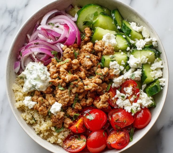 Healthy Greek Ground Chicken Bowls