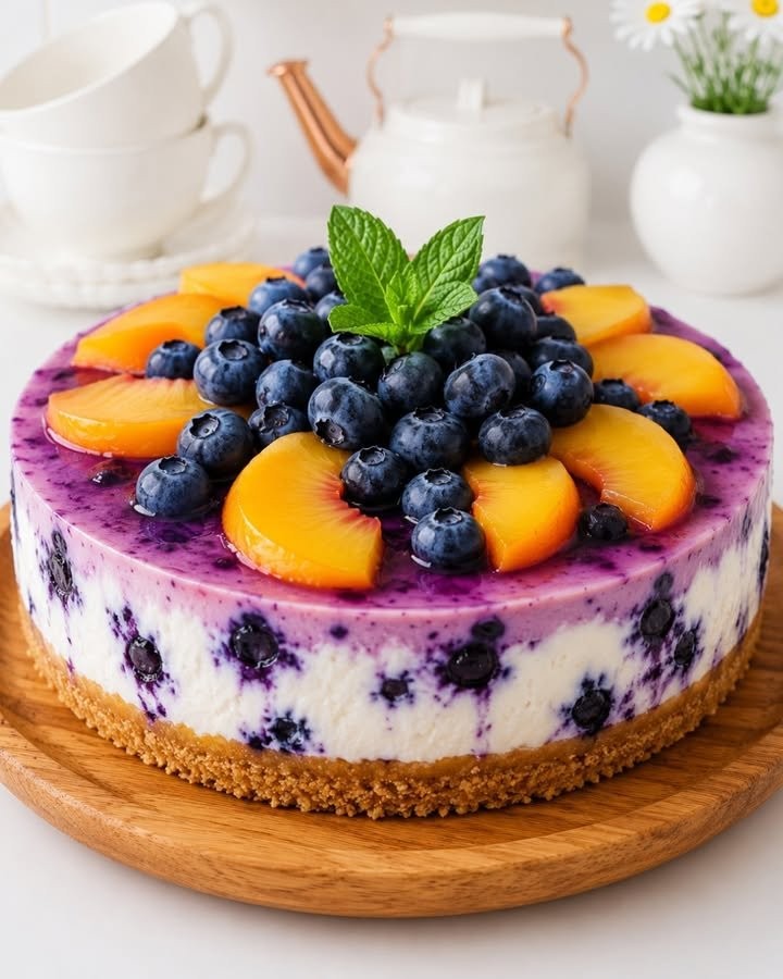 Peach-Blueberry No-Bake Cheesecake Delight
