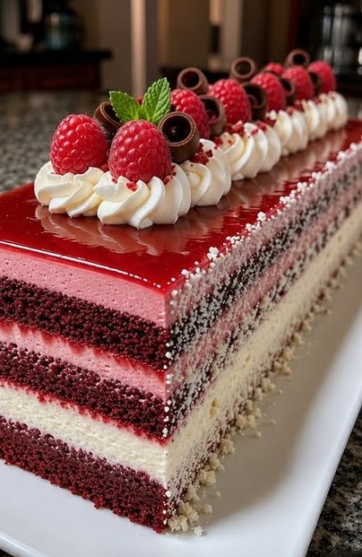 Raspberry Red Velvet Mousse Layer Cake