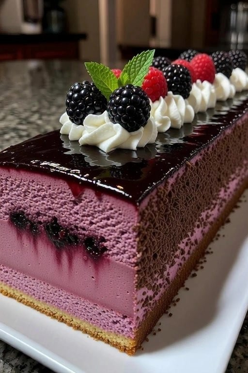 Blackberry Mousse Cake (Full recipe in 💬)