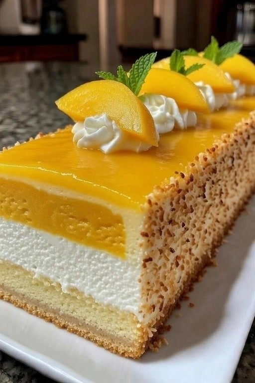 Mango Coconut Cream Cake with Mango Insert and Tropical Glaze