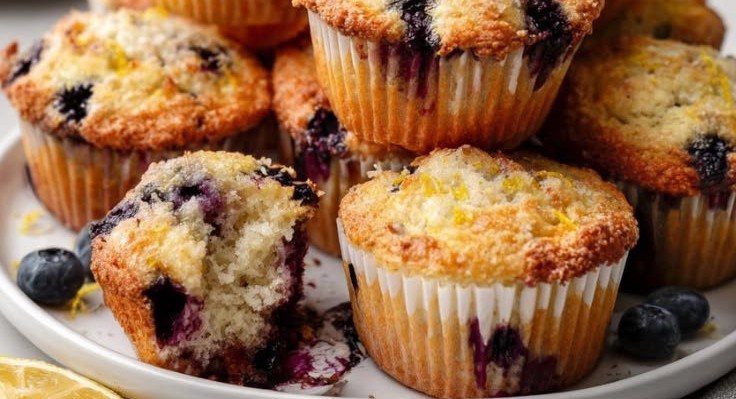 Lemon Blueberry Cottage Cheese Pancake Muffins