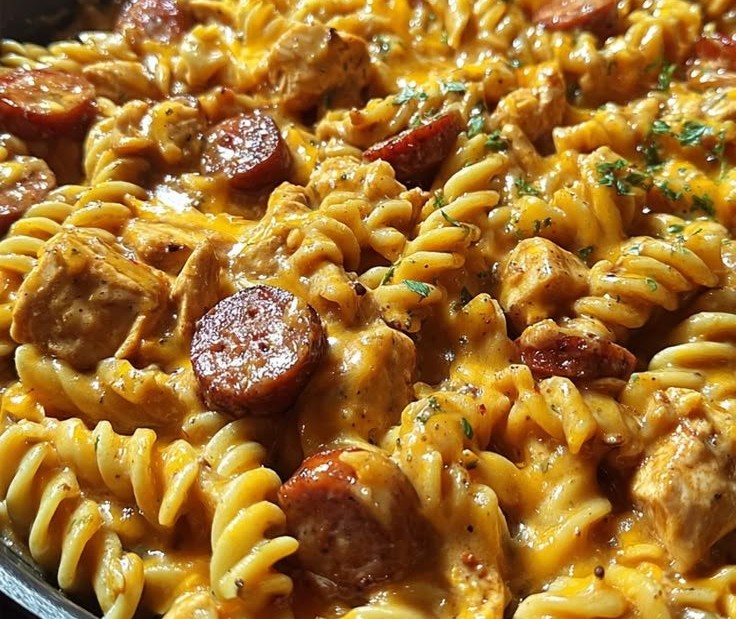 One-Skillet Creamy Smoky BBQ Chicken and Sausage Pasta
