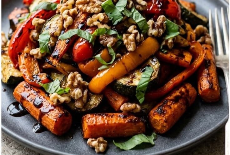 Roasted Vegetables with Walnuts and Balsamic Vinaigrette