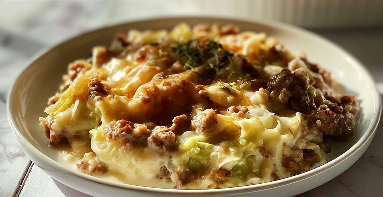 Creamed Cabbage and Ground Beef Casserole