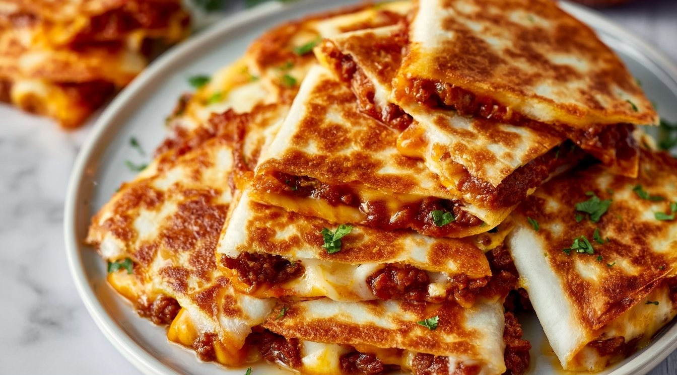 Ground Beef Quesadillas with a Crispy Golden-Brown Crust